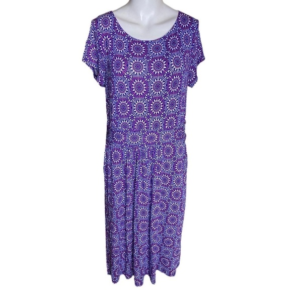 Boden Amelie Jersey Dress Blue Pink White Anstract Floral Size 12L - Picture 2 of 11